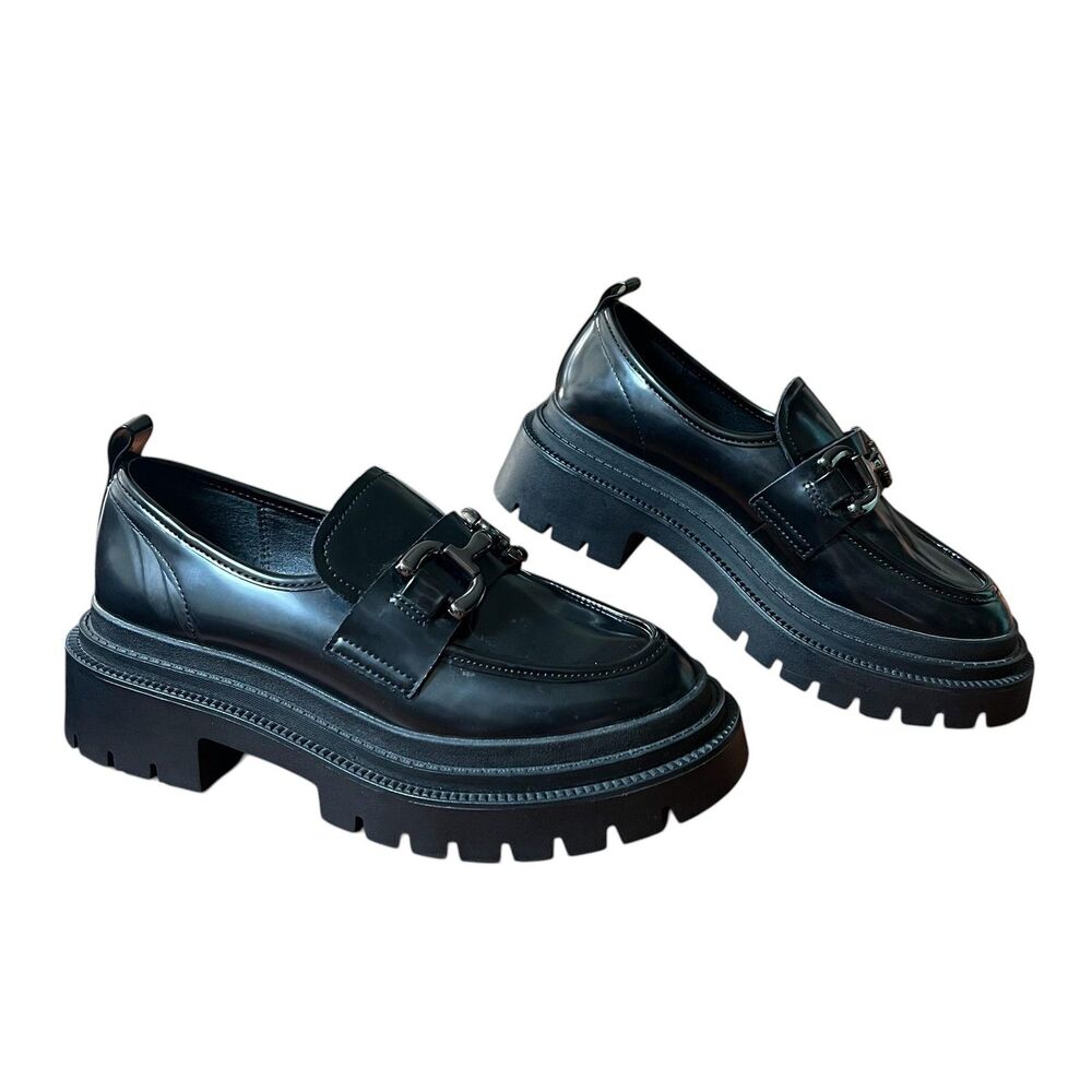Madden Girl Loafers Women's 8 Black MALONE Platform Lug Sole Goth Emo Wednesday